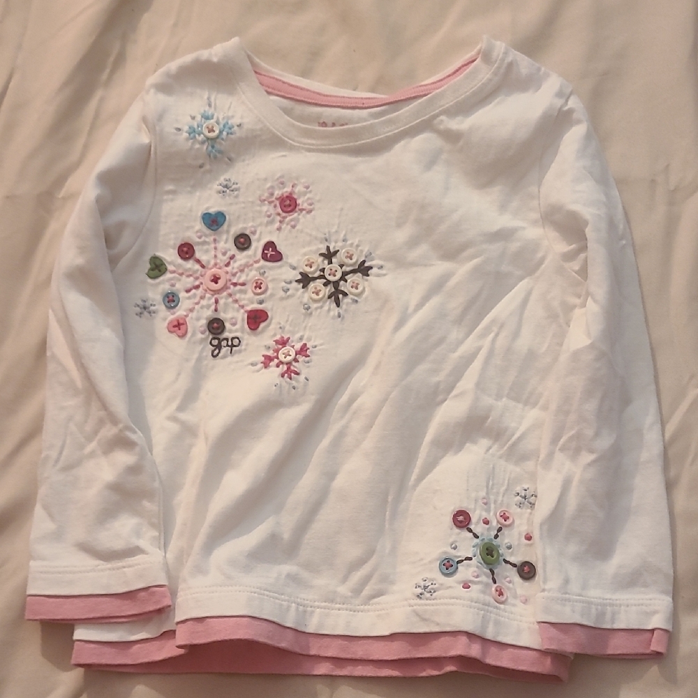 GAP White and Pink Floral Long Sleeve Tee